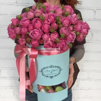 Пионовидные розы в шляпной коробке "Luxury". Цена – 11500 руб. Арт – 1194 - №1